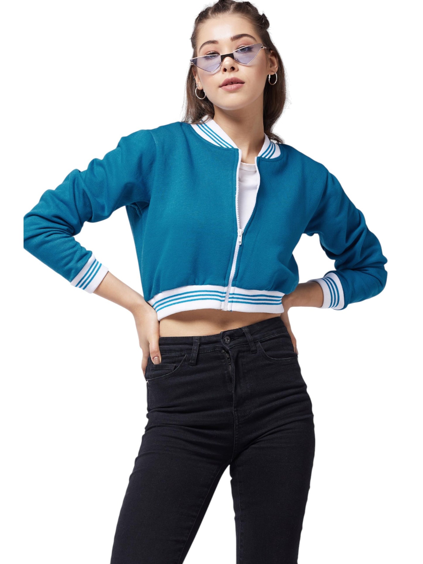 Miss Chase Womens Full Sleeve Crop/Bomber Crop Jacket (MCAW24JKT99-51-83-06, Teal, XL)