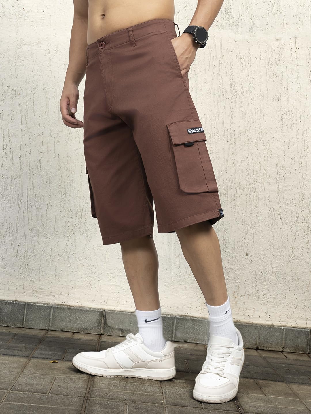Hubberholme Men Cotton Relaxed Fit Mid-Rise Knee Length Shorts 3