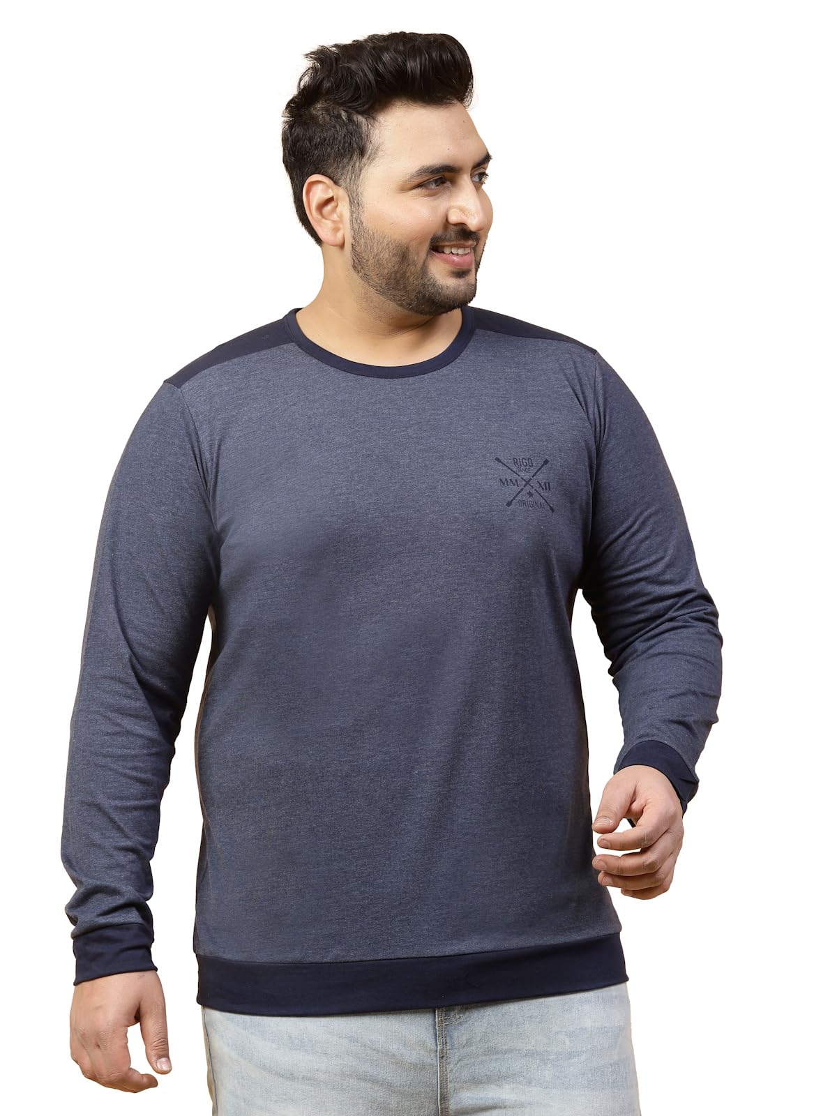 Rigo Cotton Plus Size T-Shirts for Men | Full Sleeves Plus Size T-Shirt for Boys | Printed, Round Neck T-Shirt for Men | Casual