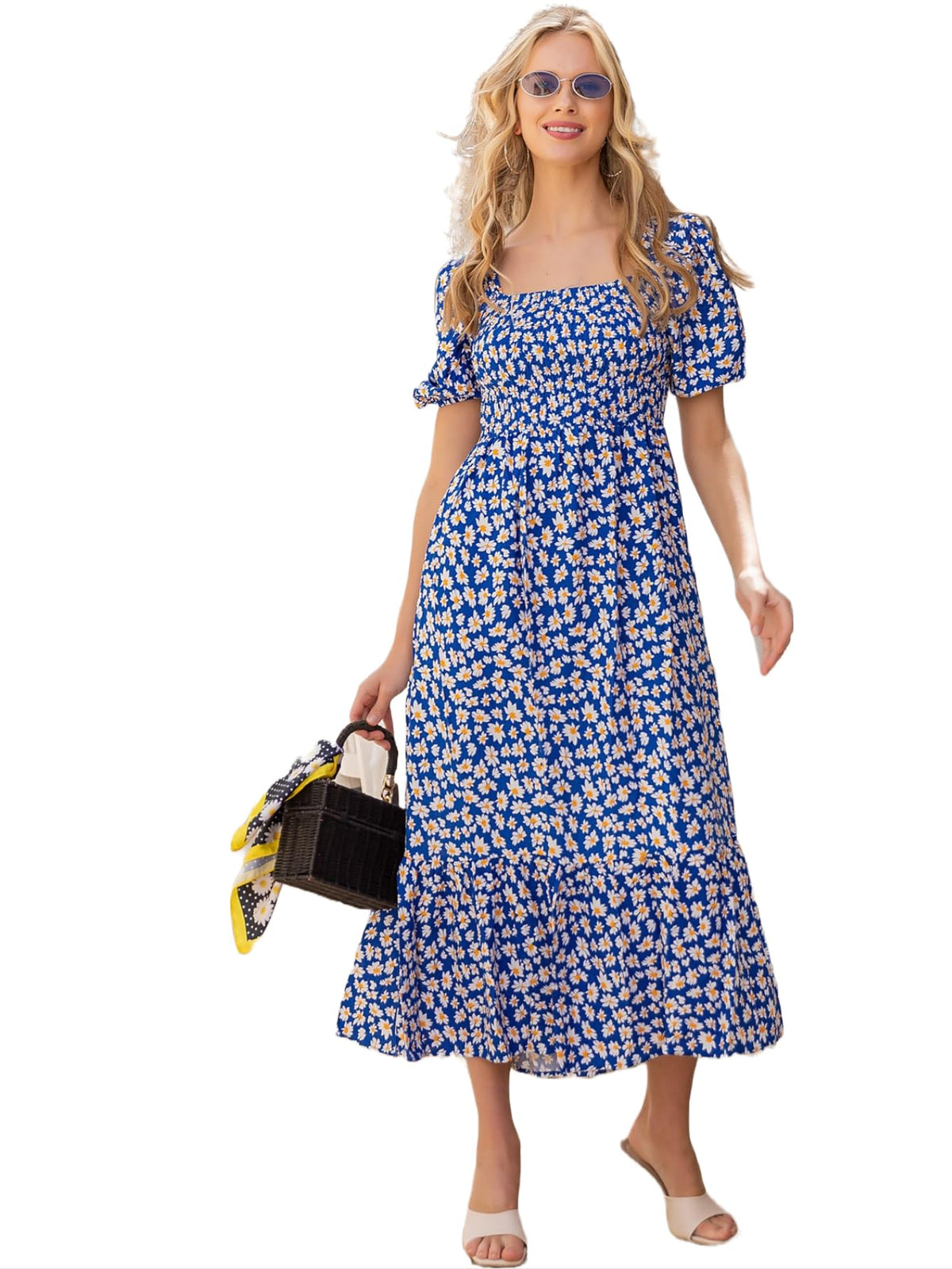 Sheetal Associates WomenS Casual Flower Print Puff Sleeves Maxi Dress - Pack Of 1 Blue