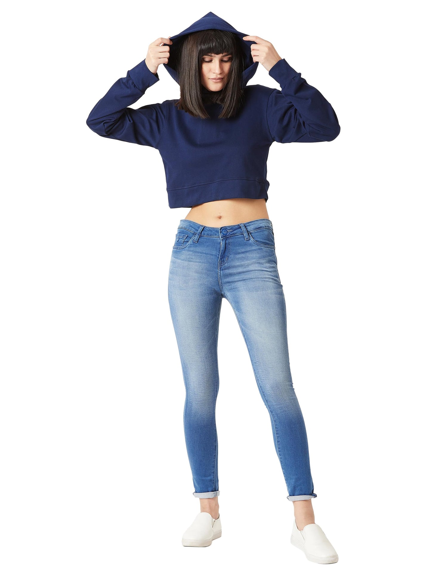 Miss Chase Womens Solid Round Neck Full Sleeve Sweatshirt (MCAW19SWT01-87-71-02, Navy Blue, XS)