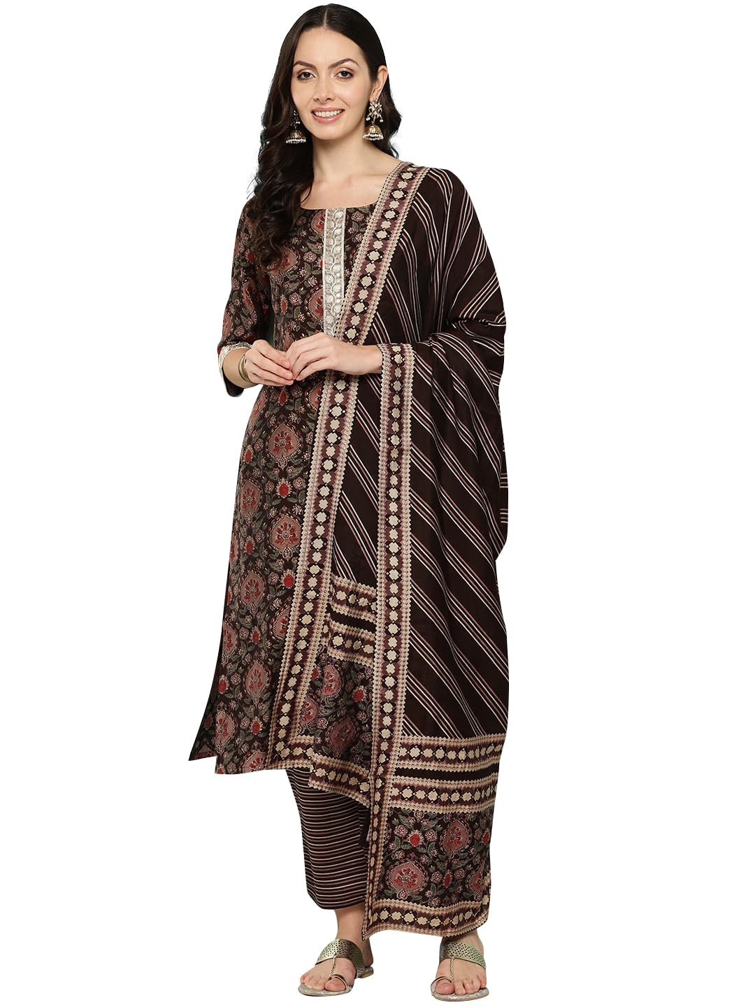 Libas WomenS Silk Blend Kurta Sets (34619_Brown