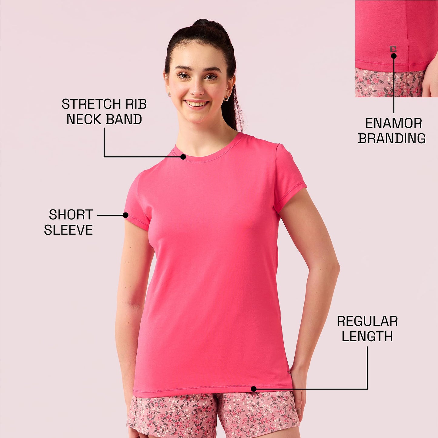 Enamor Womens Solid Slim Fit T-Shirt (E047_Raspberry