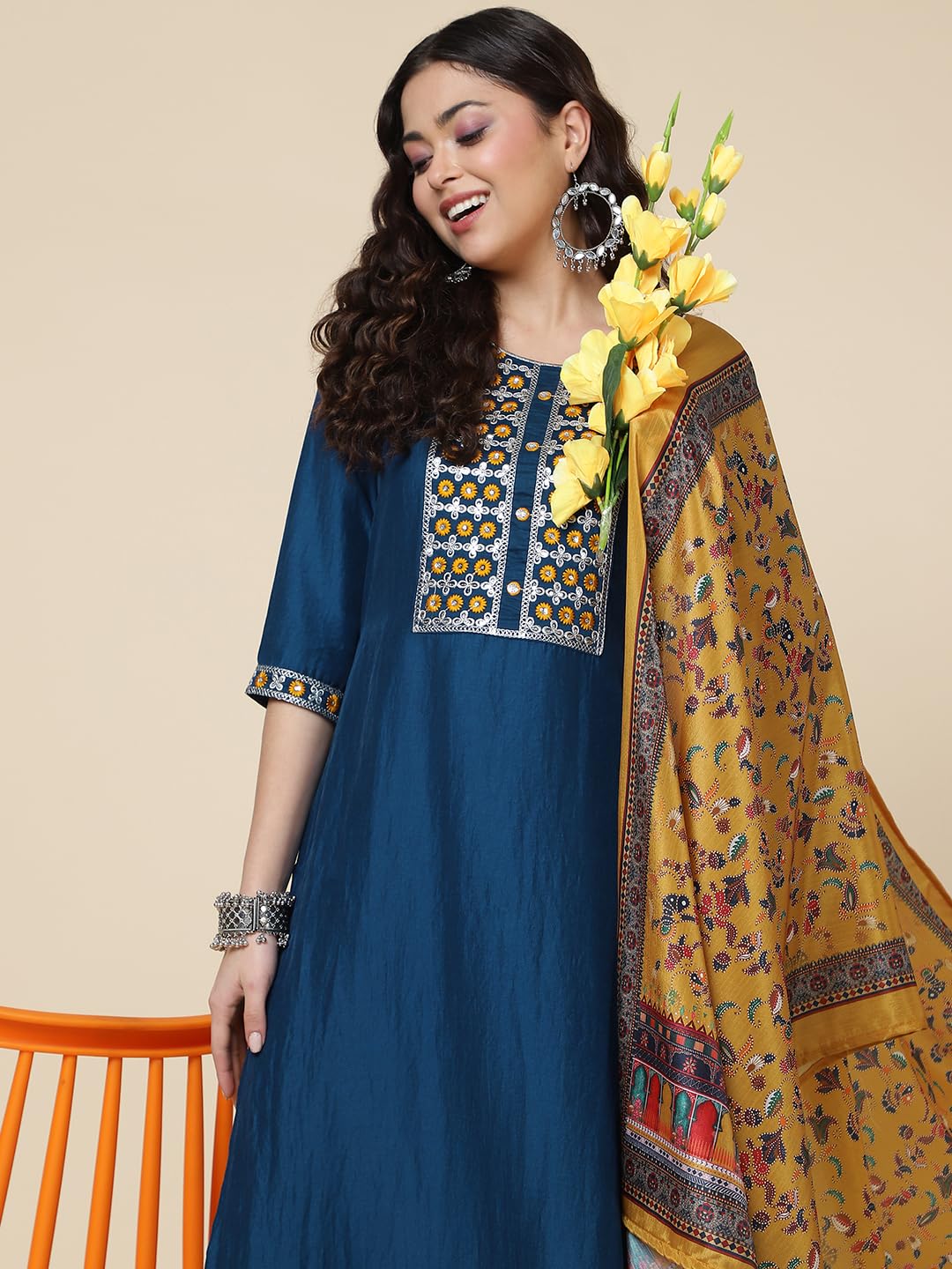 Shiv Textiles Silk Embroidered Kurta Set For Women (224-Blue-S)