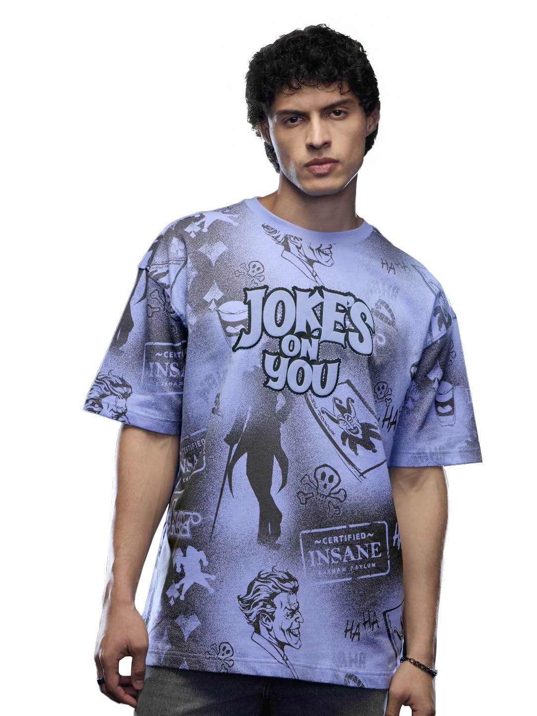 The Souled Store Joker: Jokes On You Men And Boys Short Sleeves Round Neck Blue Graphic Printed Cotton Oversized T-Shirts