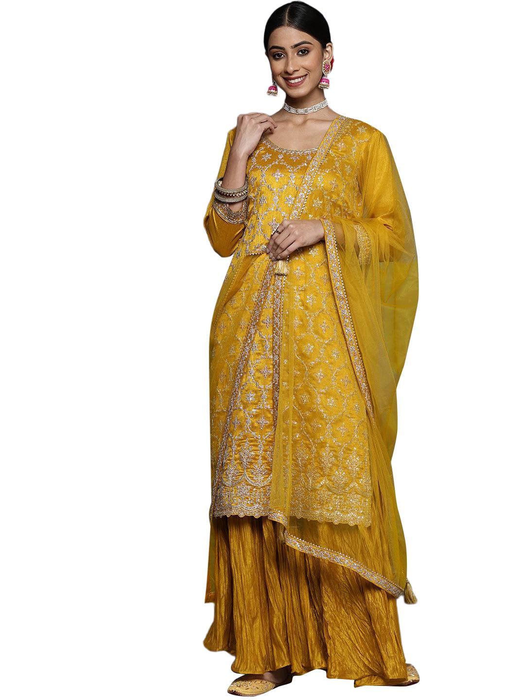 Libas WomenS Silk Blend Kurta Sets (33592O_Mustard