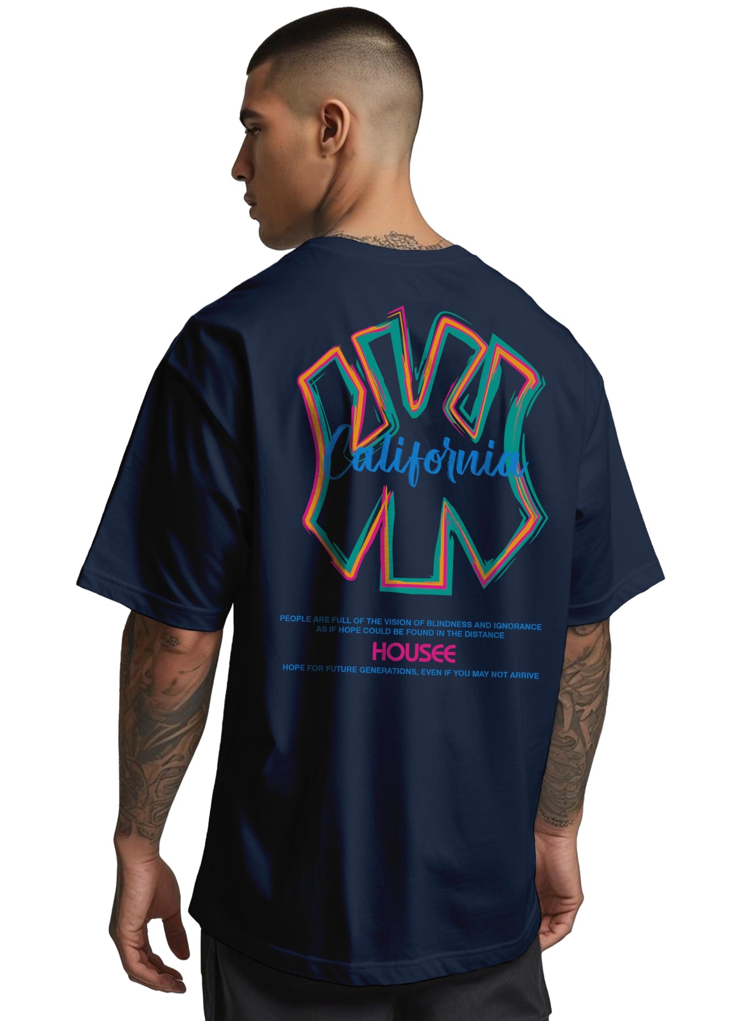 Peppyzone Mens Oversized Fit T-Shirt (PZ-OST-Trendy42_Navy Blue