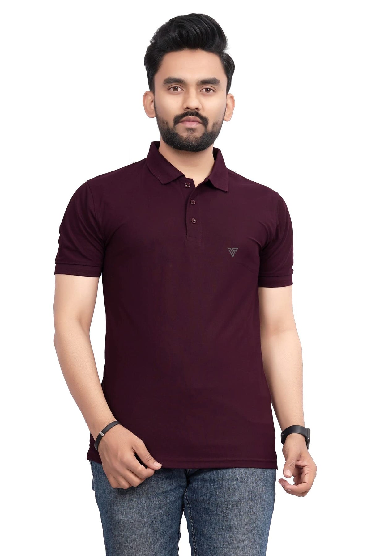 More & More MenS Solid Regular Fit Polo Wine