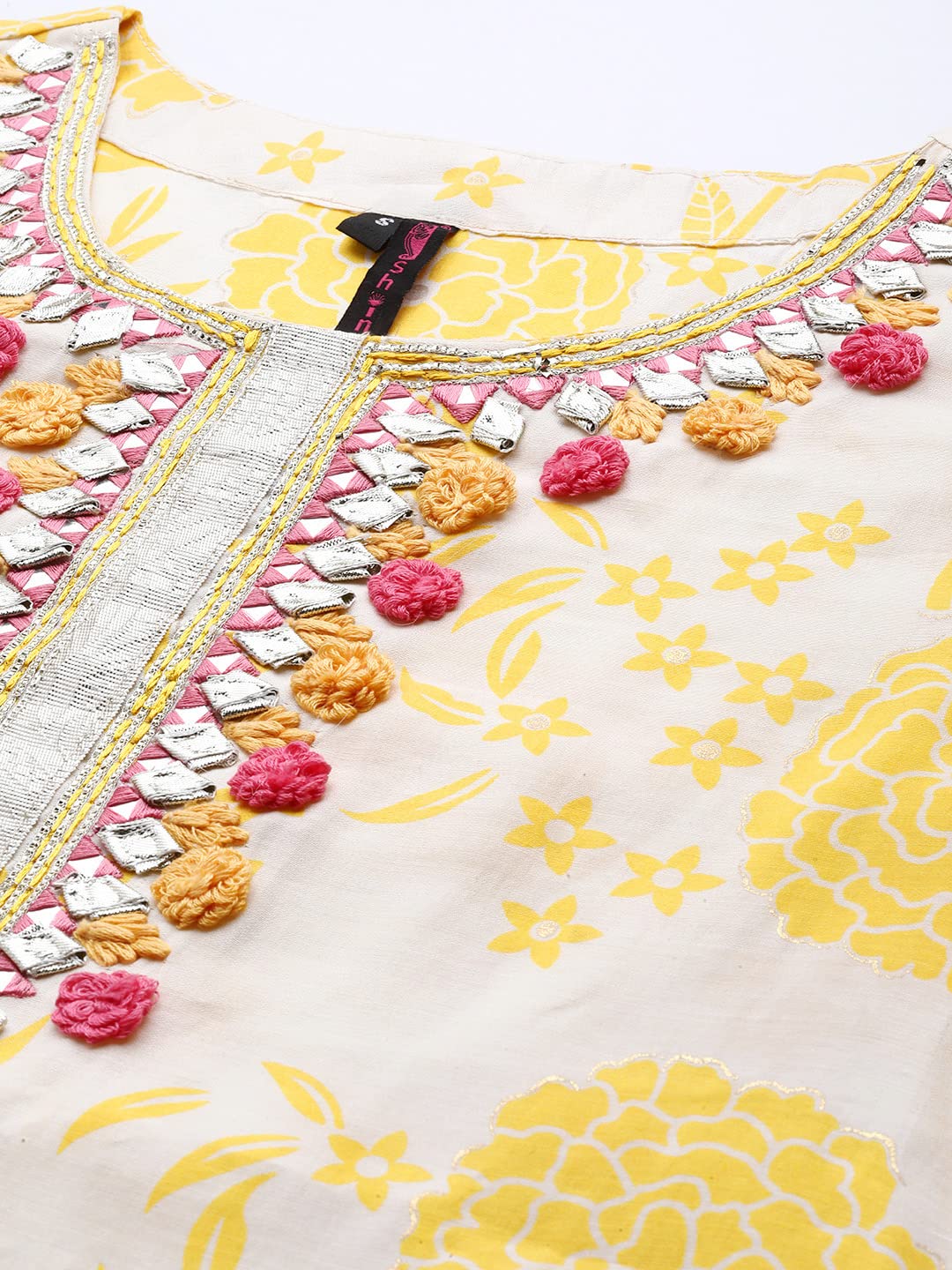 ishin Women's Yellow Yoke Design A-Line Kurta set With Trouser and Dupatta