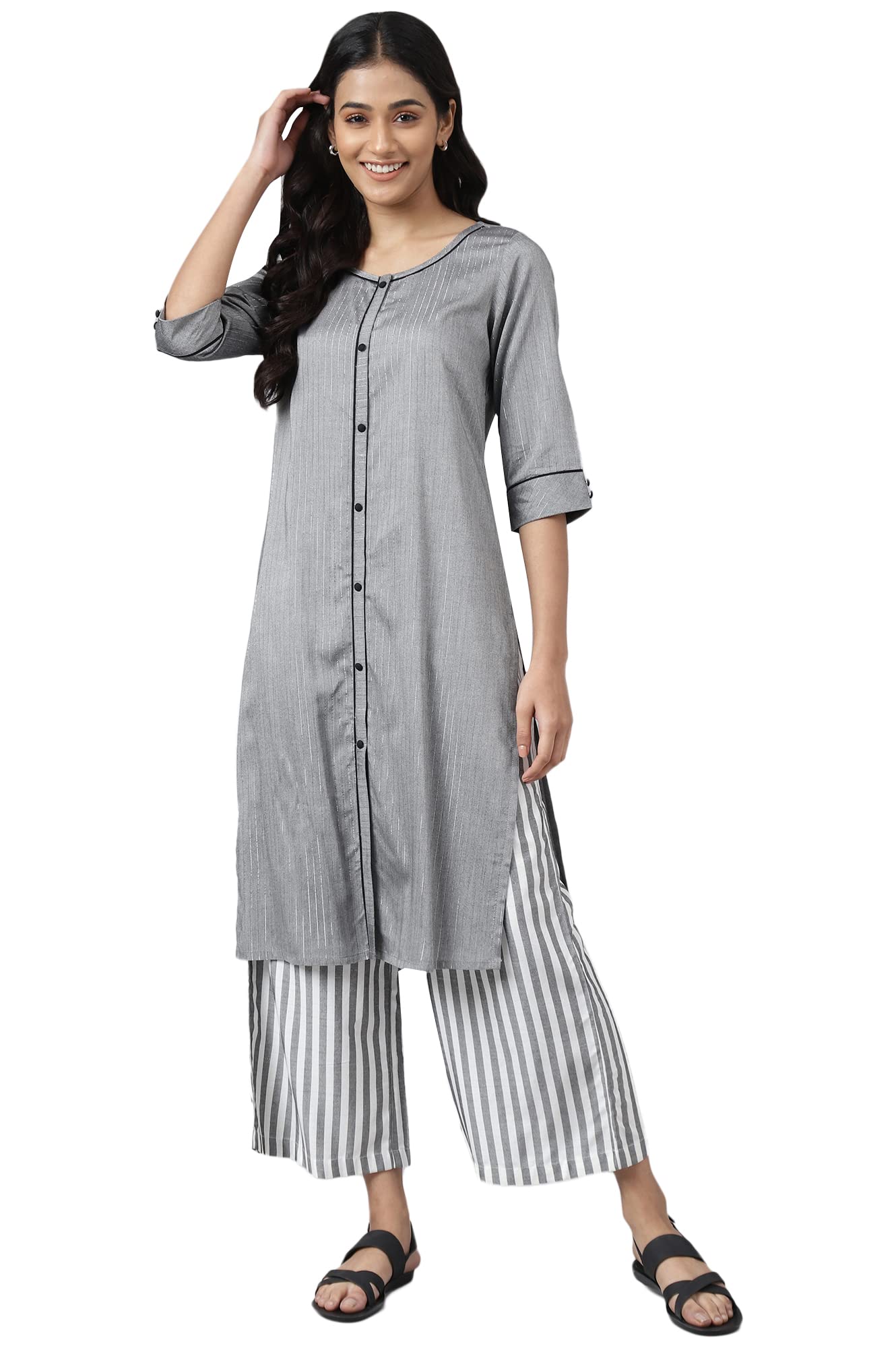 Aurelia WomenS Grey Solid Kurta And Straight Culottes Set_22Auas13442-703683_M