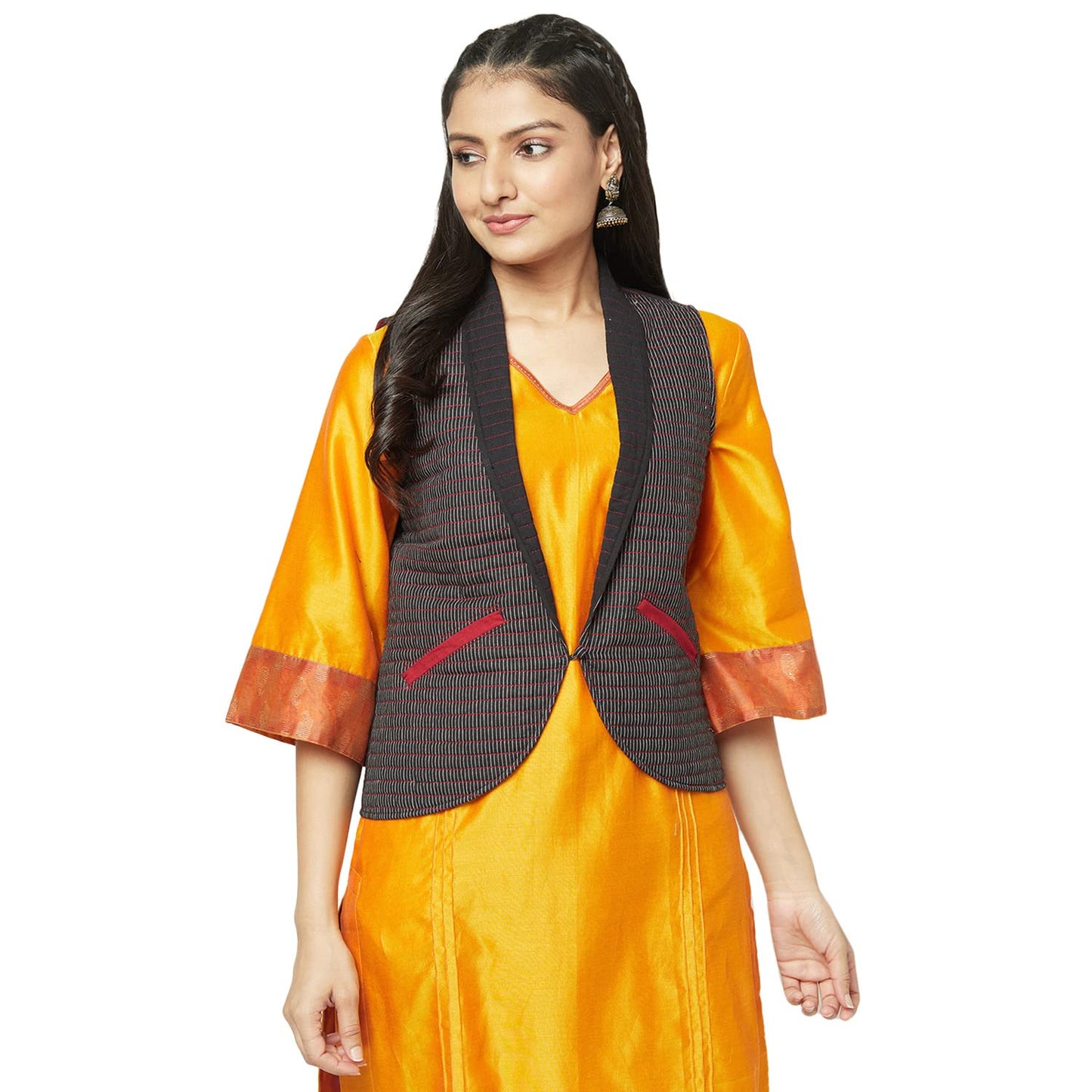 Fabindia Women Nagari Quilted Jacket Cotton_M Black