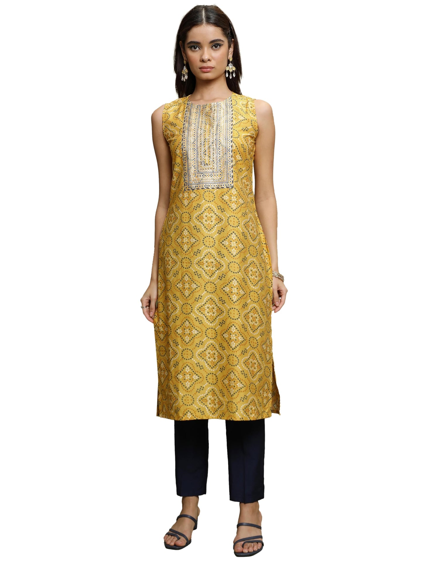 Ketch Women'S Polyester Blend Kurta Set (Khk3001173_Yellow