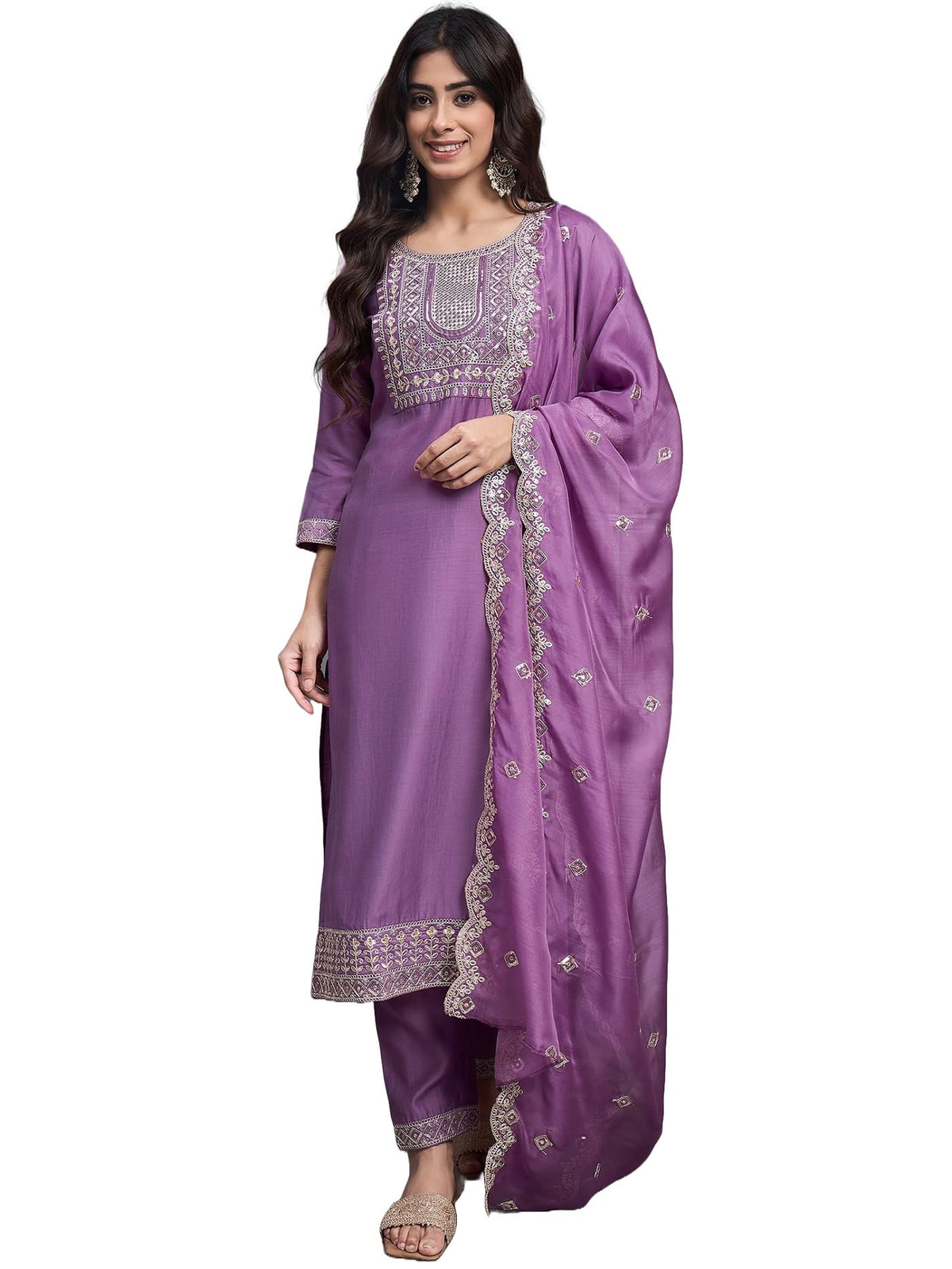 Alvami WomenS Silk Solid Straight Kurta Set (Gulnaz_Pink