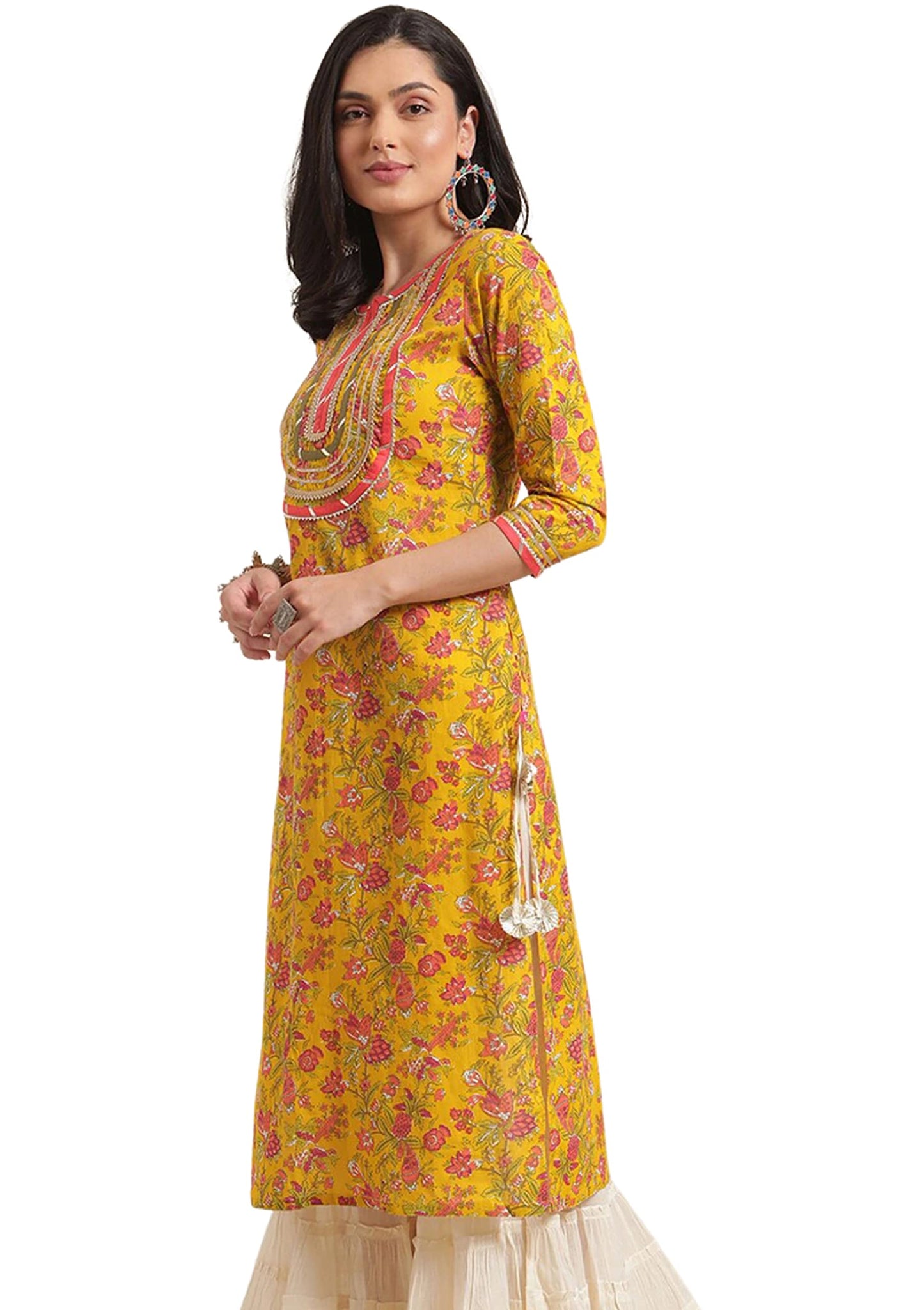 Rytras Women'S Cotton Printed Straight Kurti (X-Large) Yellow