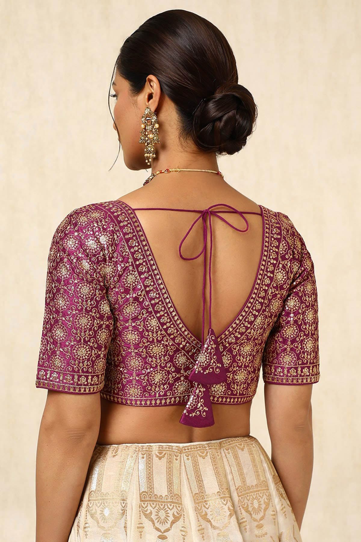 Soch Womens Magenta Tussar Embroidered Padded Blouse With Sequins