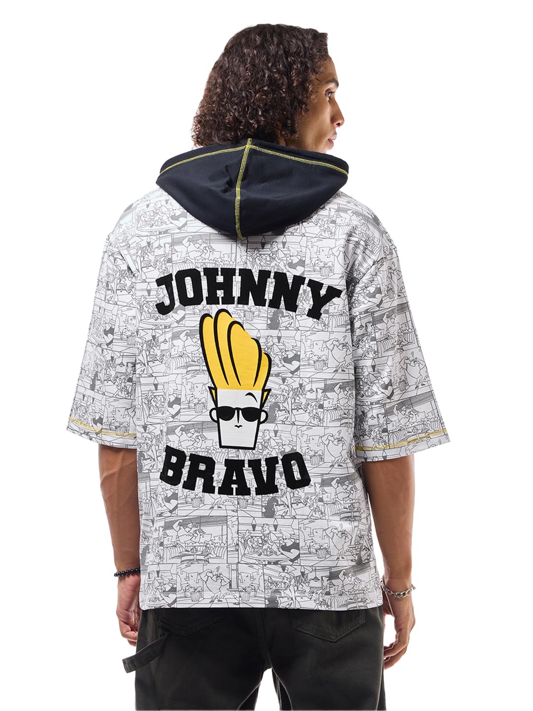 Bewakoof Heavy Duty 1.0 Official Cartoon Network Merchandise Mens Printed Oversized Fit Half Sleeve Hooded Neck Cotton T-Shirt_