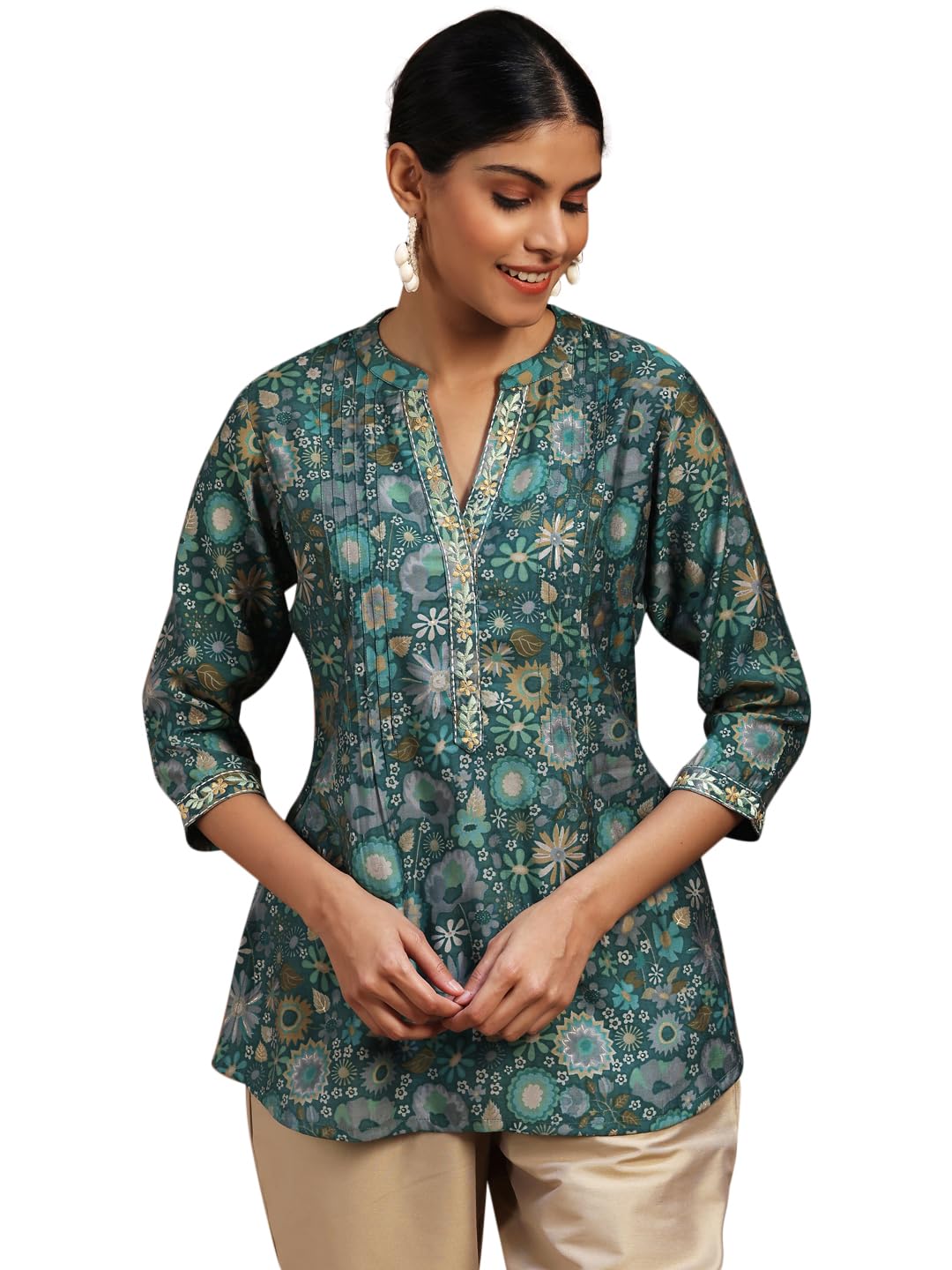 Libas WomenS Silk Blend Printed A-Line Kurtis (29109O_Green