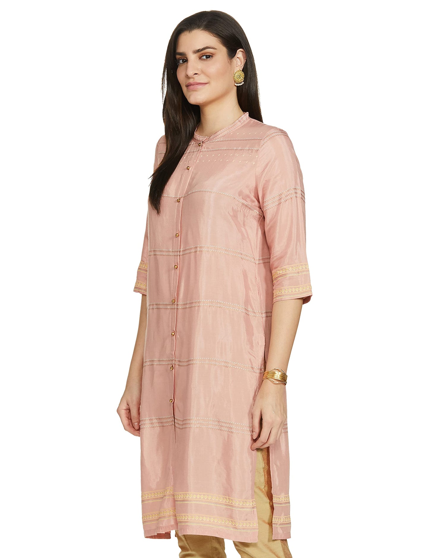 W for Woman Women Viscose Regular Fit Shantung Printed Regular Kurta