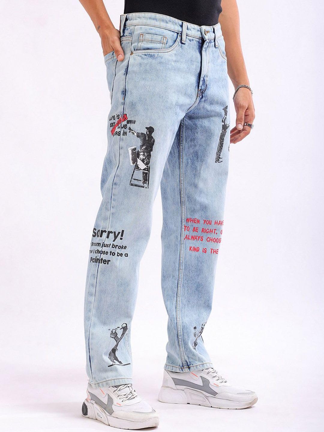 The Indian Garage Co Men Vintage Straight Fit Character Mid-Rise Jeans Blue
