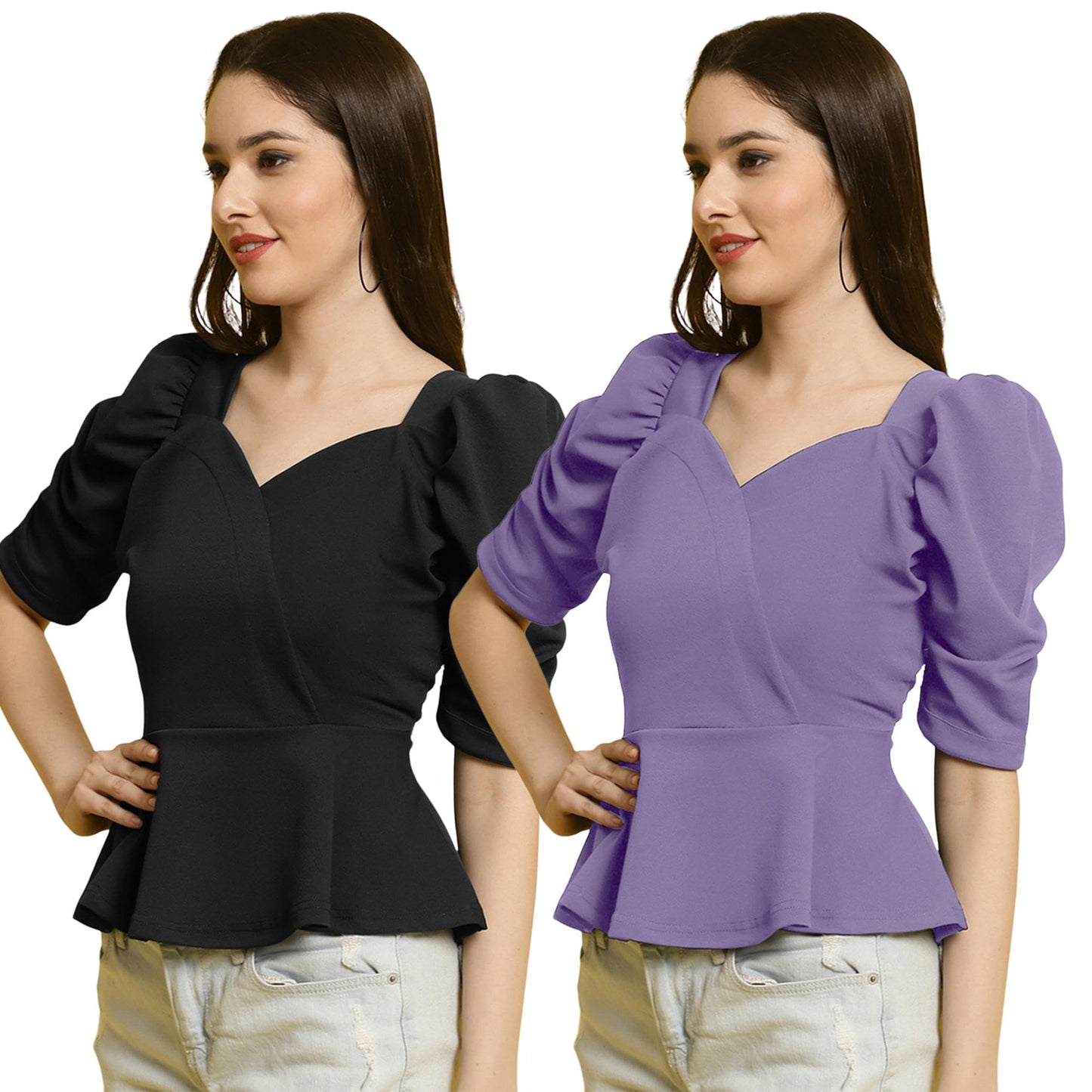 Pinkmint Combo Crop Top For Women & Girls Ll Stylish Puff Sleeve Tops Ll Korean Crop TopS Ll Regularr Fit Summer T-Shirt (Pack O