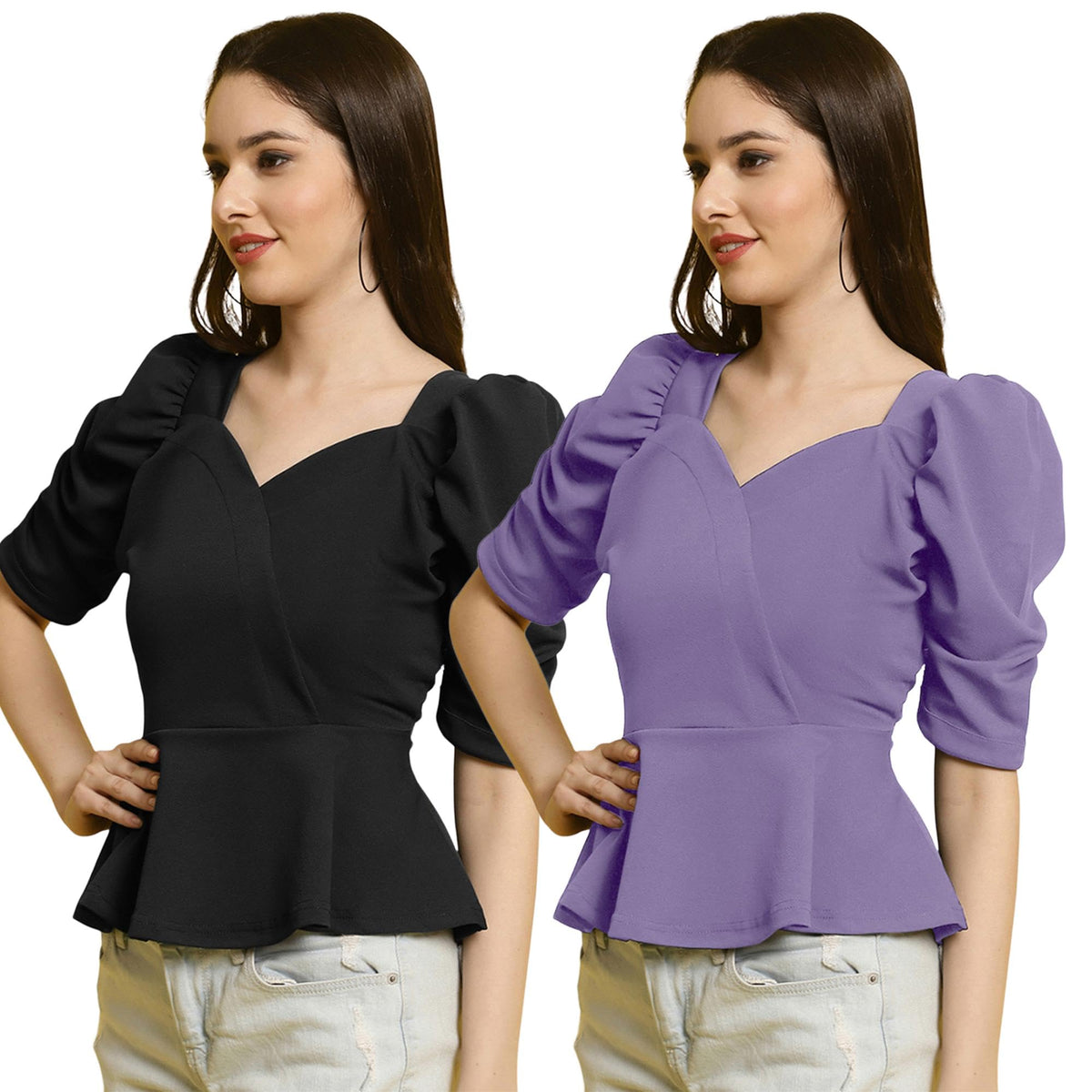 Pinkmint Combo Crop Top for Women & Girls ll Stylish Puff Sleeve Tops ll Korean Crop Tops ll Regularr Fit Summer T-Shirt (Pack