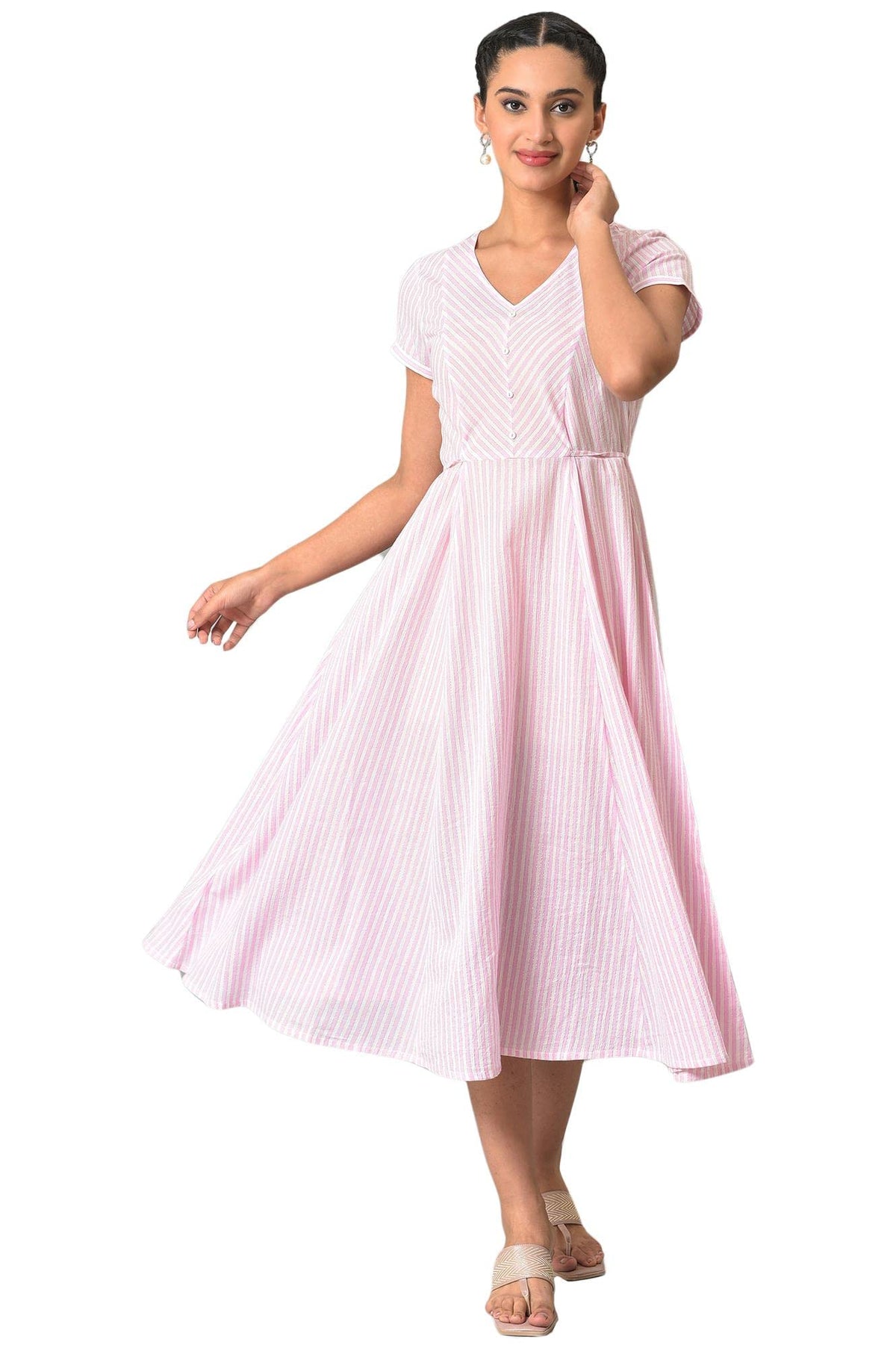 Purple Stripes V-Neck Summer Dress