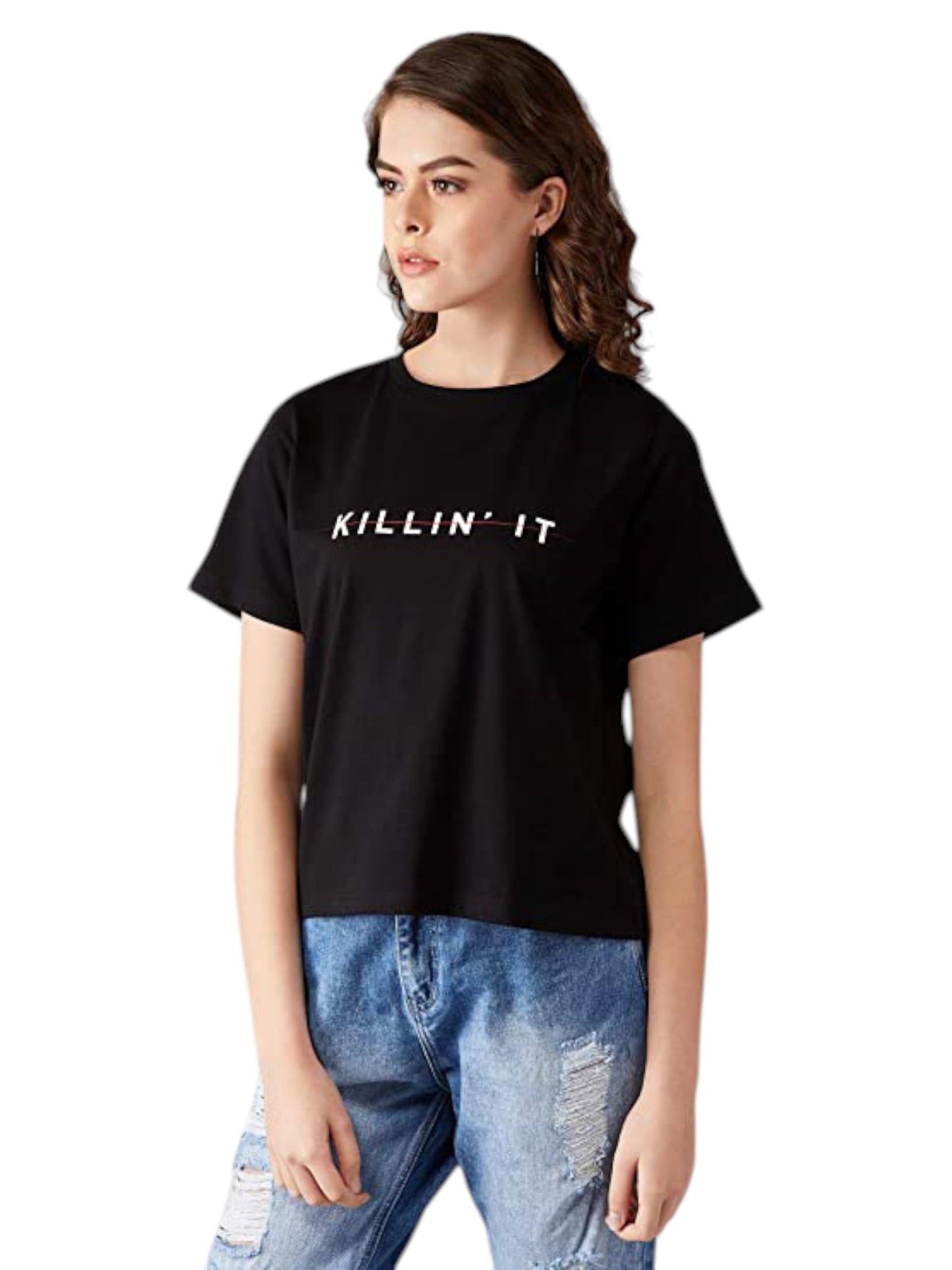 Miss Chase WomenS Round Neck Short Sleeve Cropped Printed T-Shirt (Mcaw25Tp98-56-Fgb-06, Crow Black, Xl)