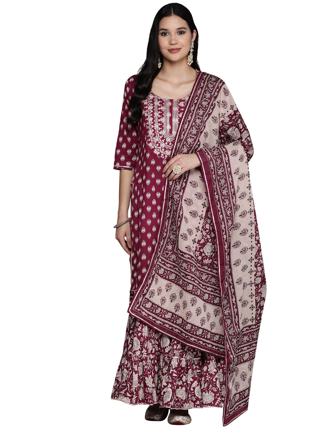 Libas WomenS Pure Cotton Kurta Sets (34512_Burgundy