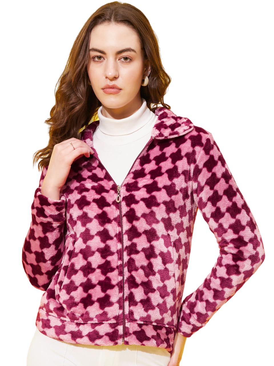 Modeve Full Sleeve Self Design Women Jacket-Wine
