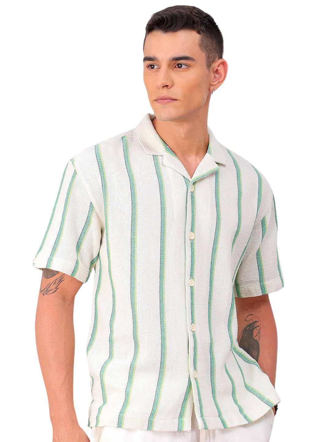 The Indian Garage Co Mens Relaxed Fit Shirt (0923-SHMKRS-03-01_Cream