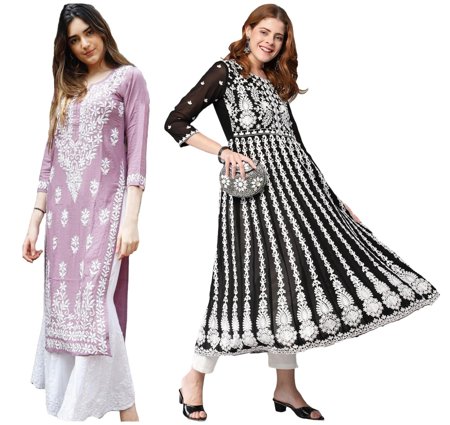 ANNI DESIGNER 2 Pack Ladies Cotton Blend Regular Fit Kurti Combo, Multicolored, Medium