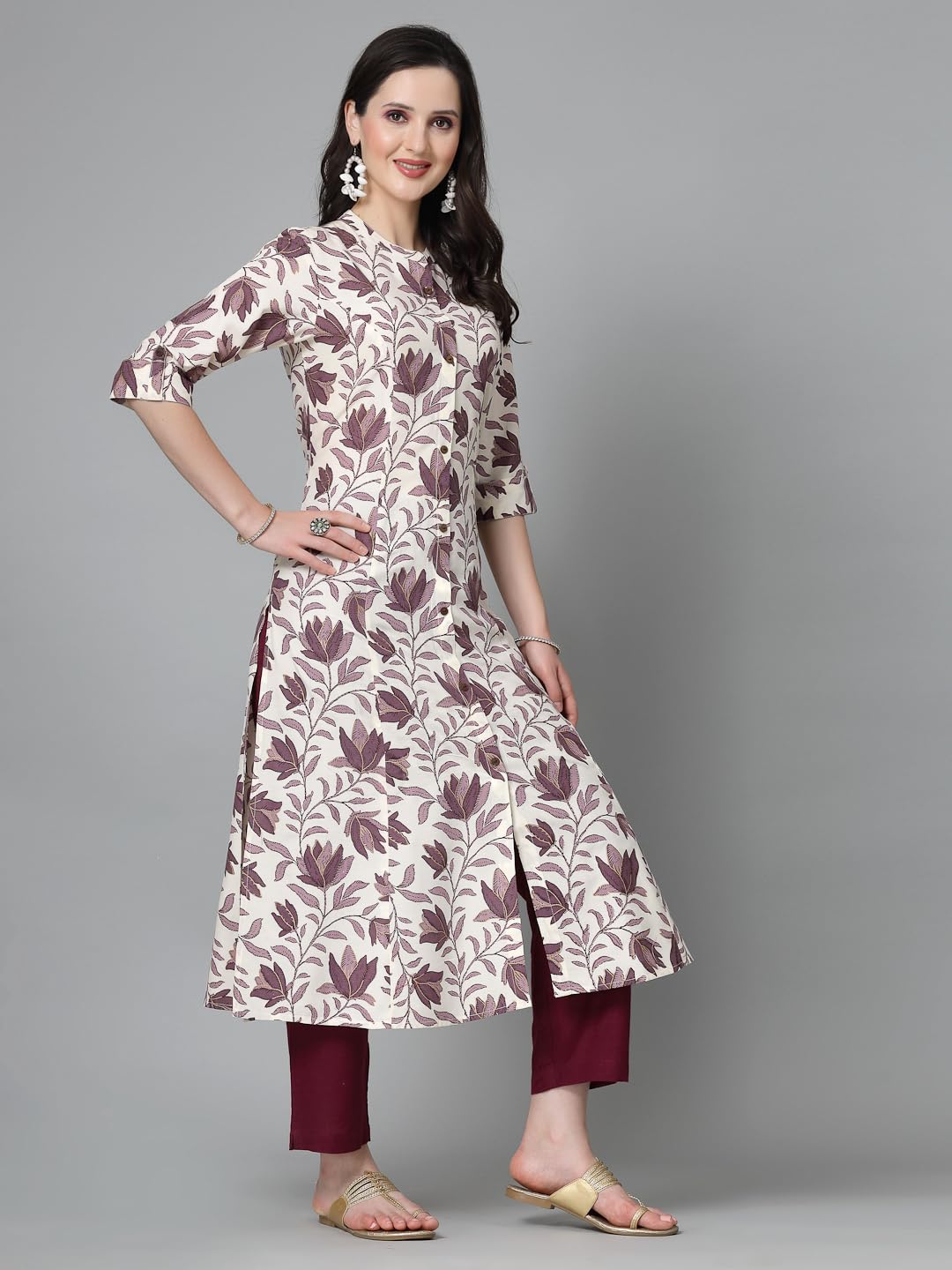 Stylum Women'S Floral Printed Rayon A-Line Kurta (Gaazimauve38_Mauve, M)