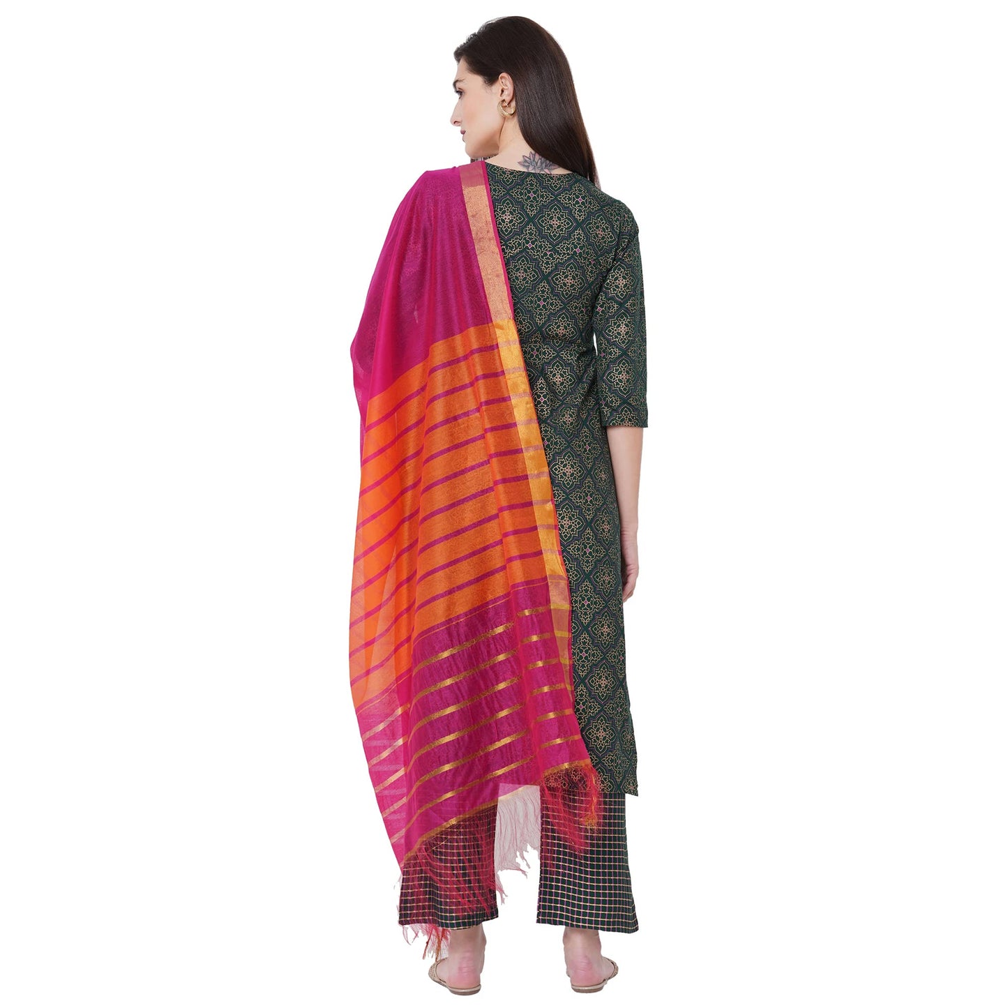 ANNI DESIGNER Women's Cotton Straight?urta with Palazzo (KUR118)