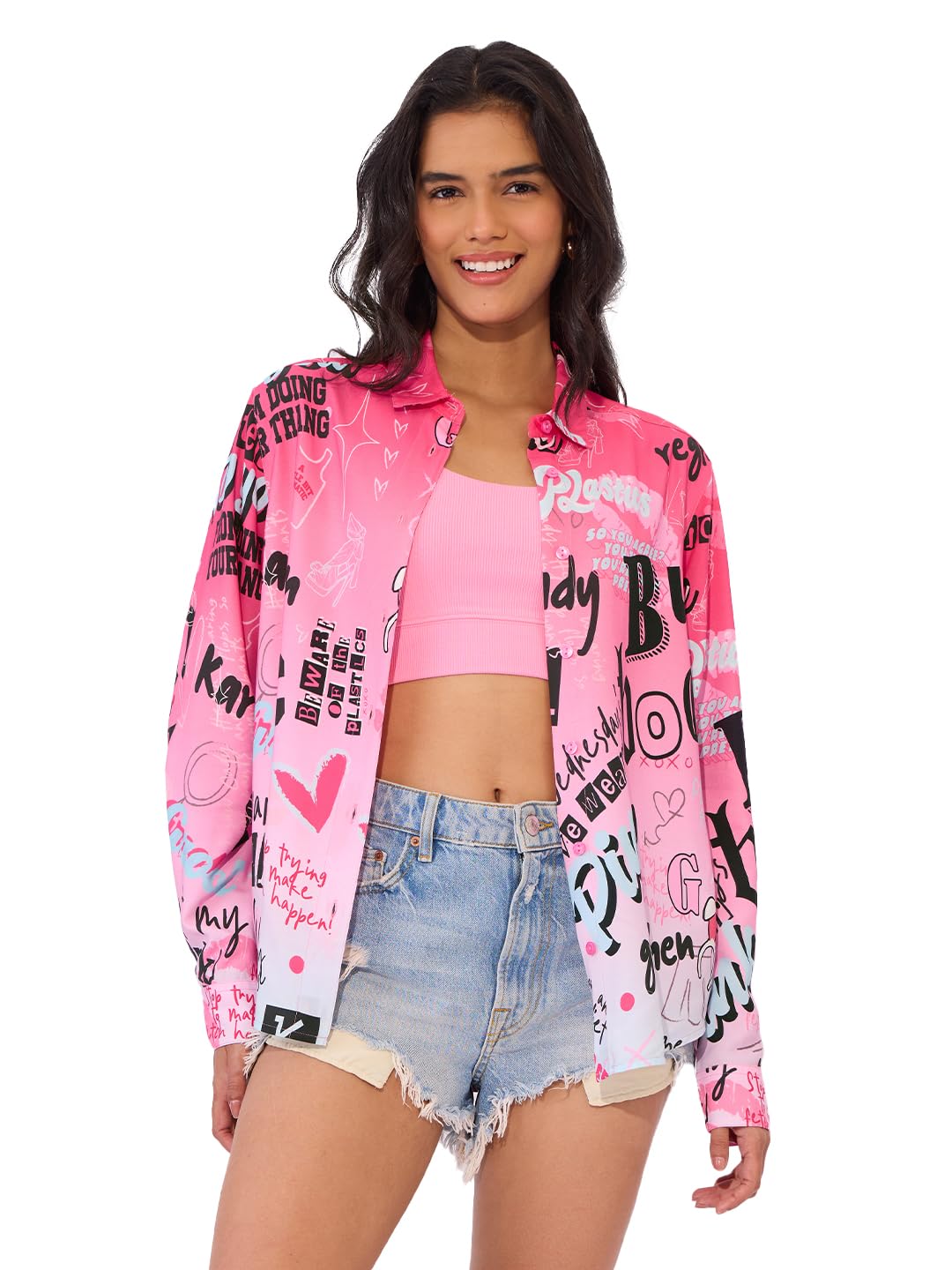 The Souled Store Official Mean Girls Originals: Burn Book Women & Girls Long Sleeve Collared Neck Button Down Regular Fit Cotton