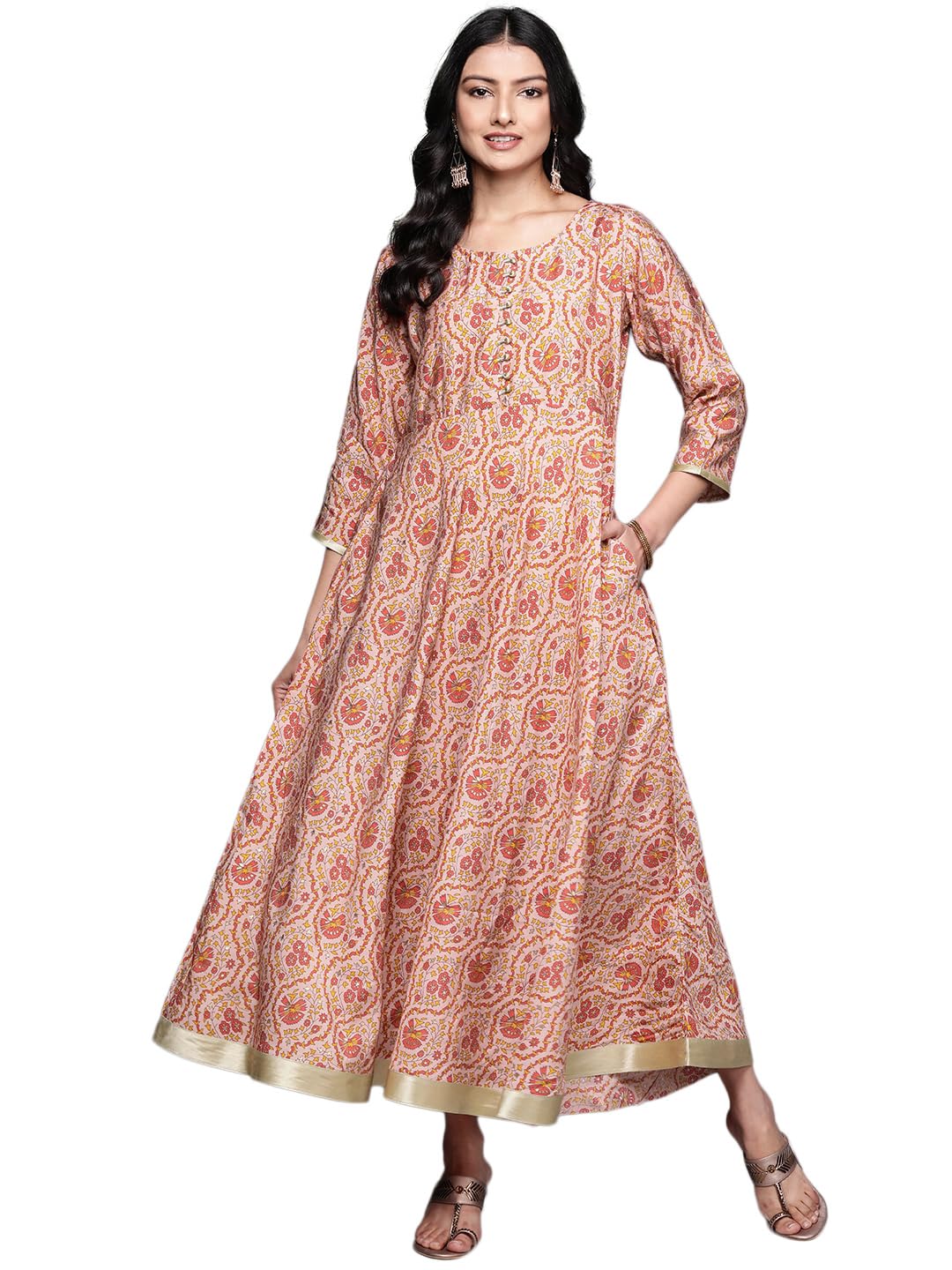 Libas WomenS Silk Fit And Flare Maxi Dress (26411_Peach