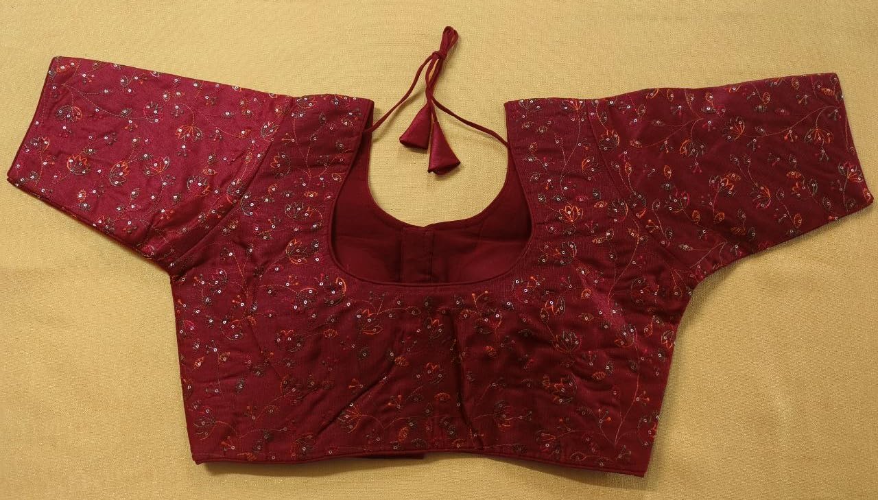 Vihu Fashion WomenS Sequence Multi Embroidered U Neck Half Sleeve Readymade Saree Blouse Indian Ethnic Designer Stitched Women