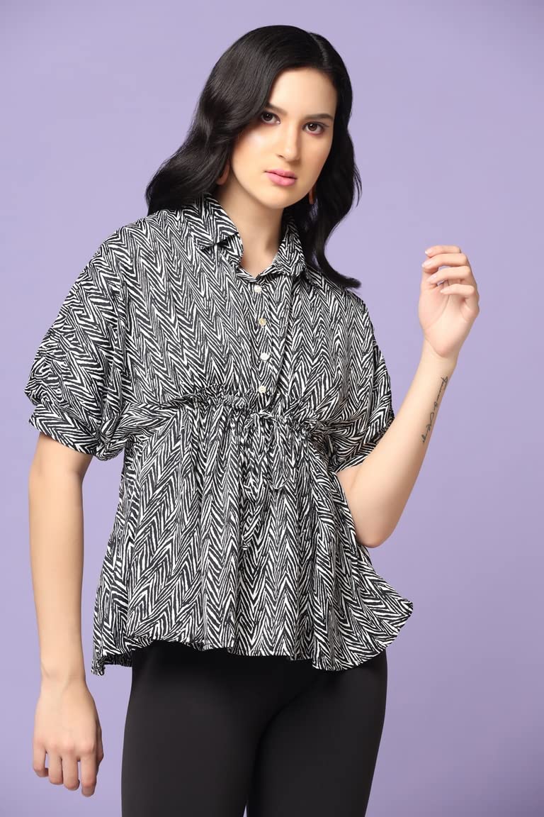 Leriya Fashion Tops For Women || Rayon Zig Zag Printed Tops For Women || Collared Neck || Casual Tops For Women || Front Plated