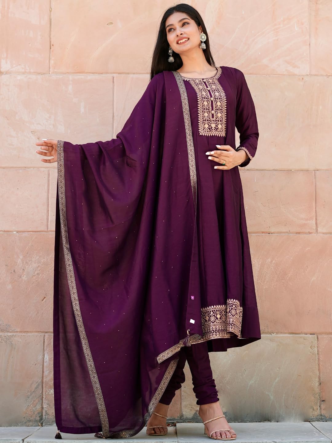 Libas Womens Silk Blend Kurta Sets (33458O_Purple