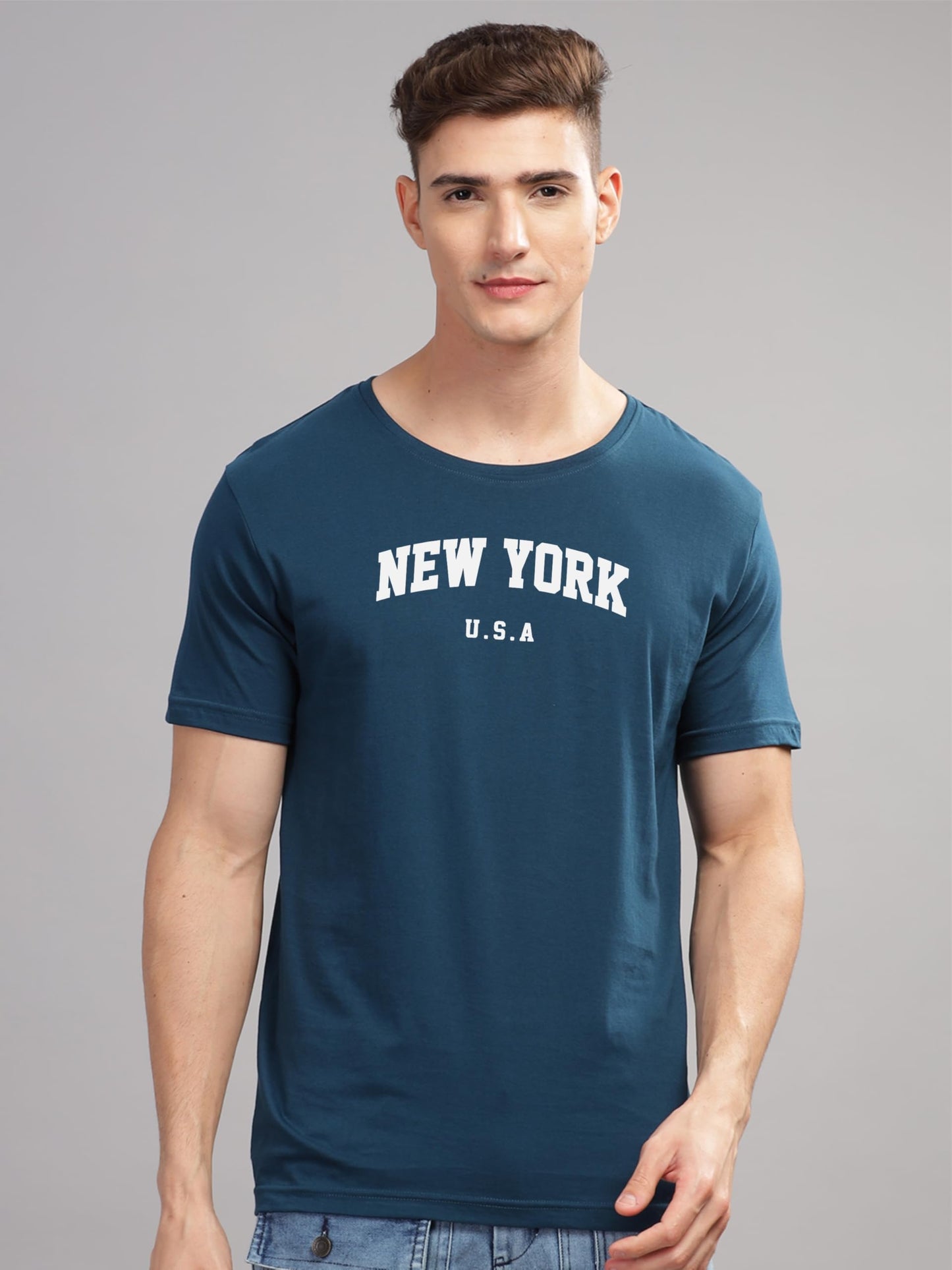 ADRO Mens Solid Regular Fit T-Shirt (RN24-NEW-SB_Teal