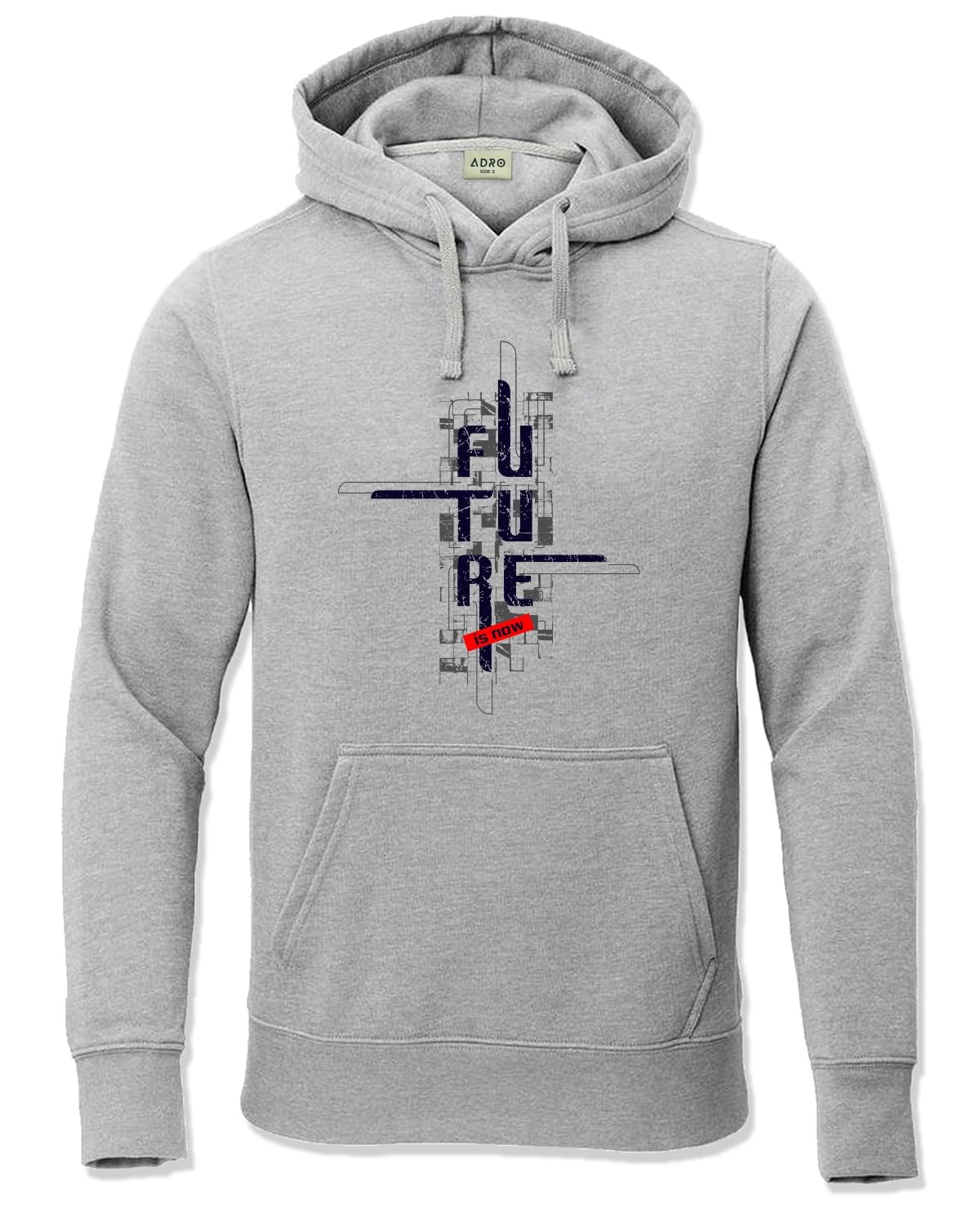 ADRO Men's Cotton Blend Neck Hooded Sweatshirt (H24-FTR-GR)