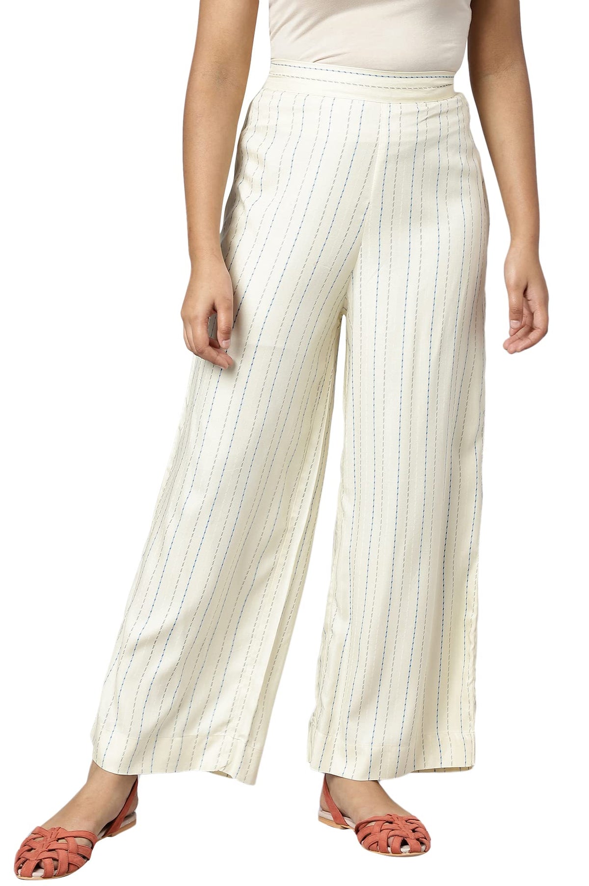 Aurelia White Geometric Printed Palazzos Ethnic Bottomwear