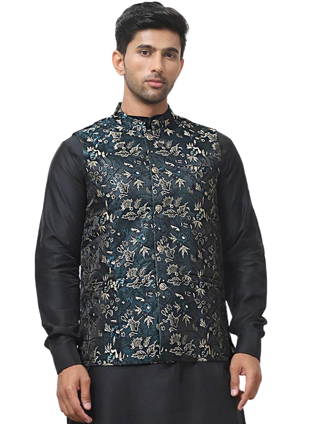 Jompers Mens Embossed Silk Blend Nehru Jacket