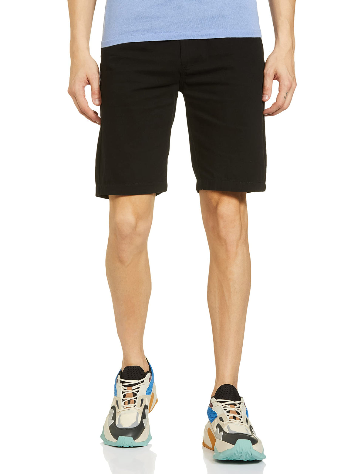 The Indian Garage Co Men Slim Fit Solid Mid-Rise Chino Shorts Black