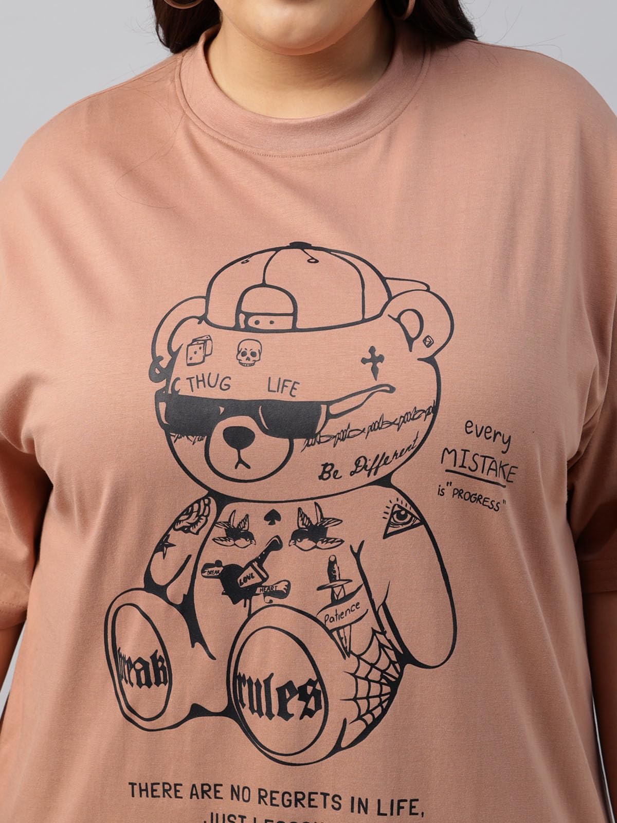 Juneberry 100% Pure Cotton Oversized Baggy Fit Cool Front Chest Graphic Printed Half Sleeve Plus Size T-Shirt For Women & Girls