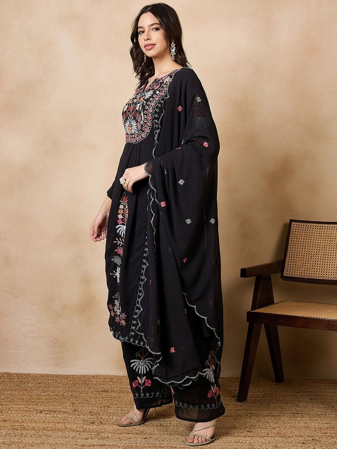Fashion Basket Georgette Straight Floral Plazzo Kurta Set