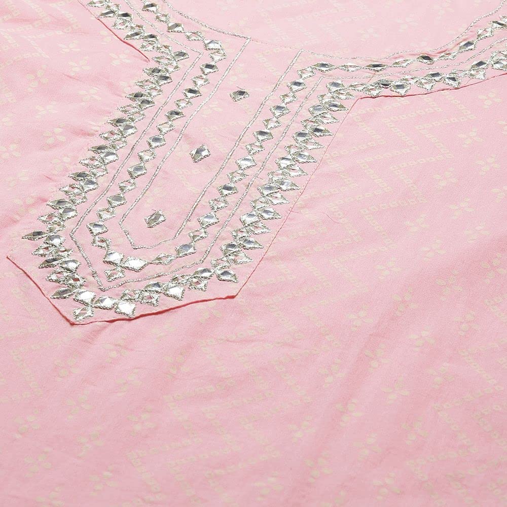 anubhutee Women's Pink Ethnic Motifs Printed Regular Pure Cotton Kurta Suit Set with Palazzos & Dupatta