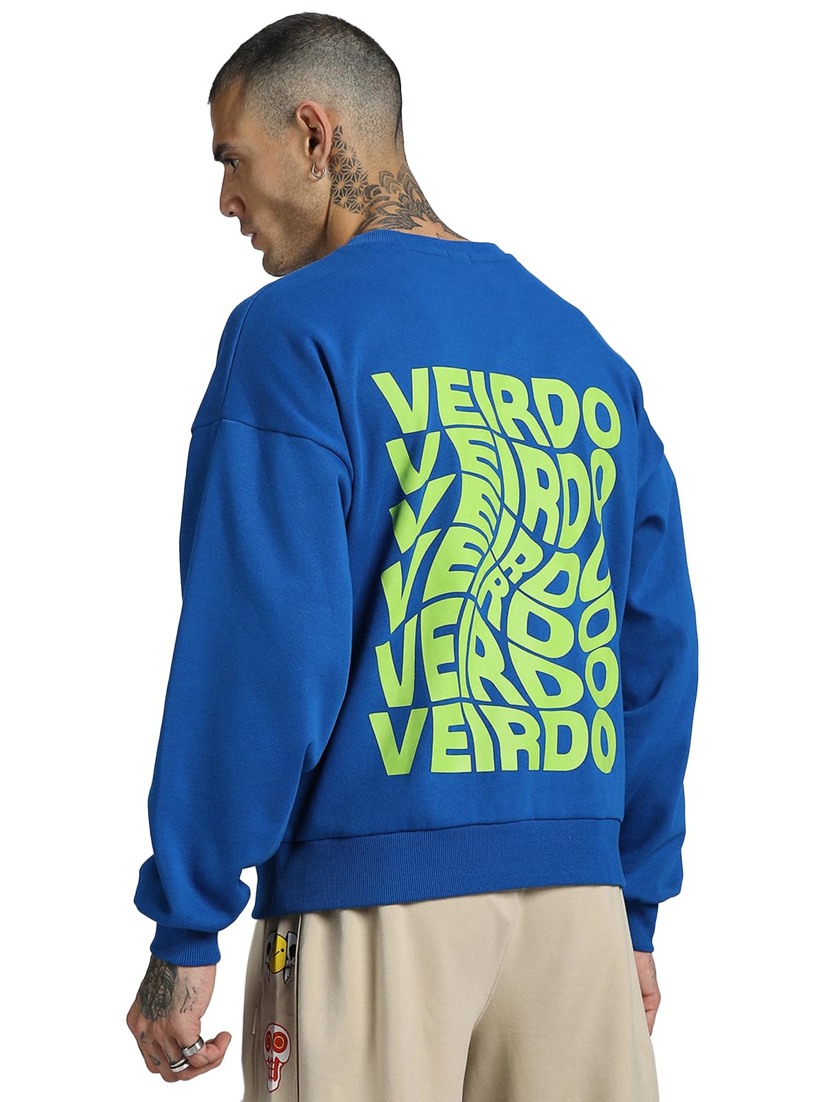 Veirdo Mens Cotton Poly Fleece Oversized Fit Graphic Sweatshirt