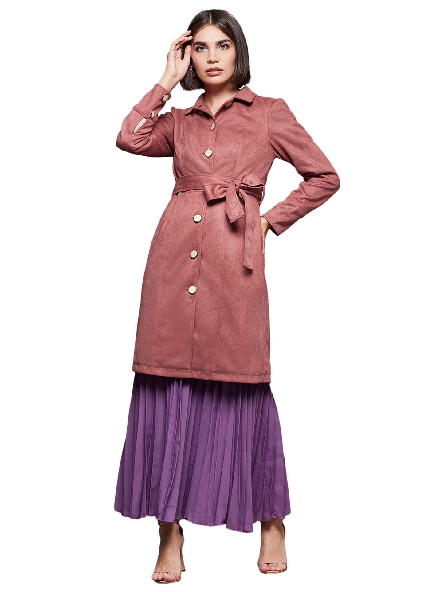 Miss Chase WomenS Dark Peach Shirt Collar Full Sleeves Side Pocketed Polyester Winter Wear Jacket (Mcaw22Jkt03-51-288-06, Dark