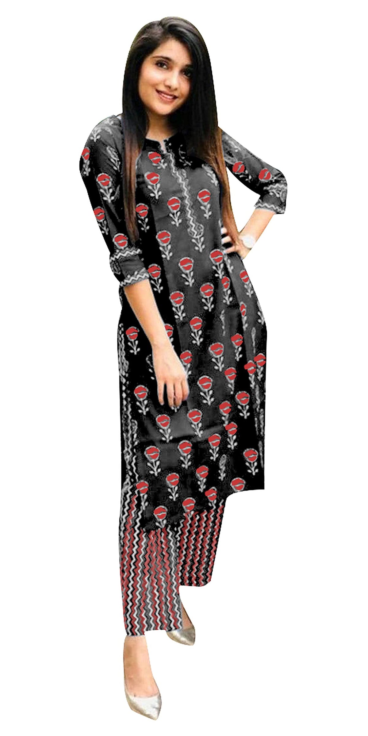 ANNI DESIGNER Womens Cotton Straight?urta with Palazzo (KUR106)