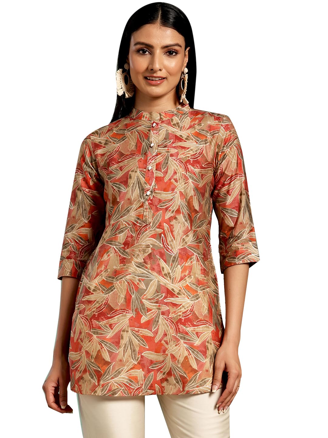 Libas Womens Silk Blend Printed Straight Kurtis (37109_Beige